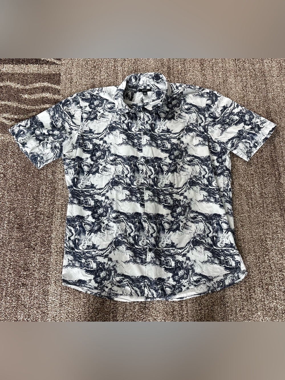 Alfani Marble Black & White Ink Wash Pattern Button-up Shirt 100% Cotton Large